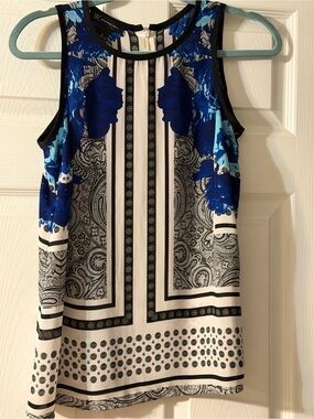 INC International Concepts Blue, Black & White Sleeveless Printed Tank